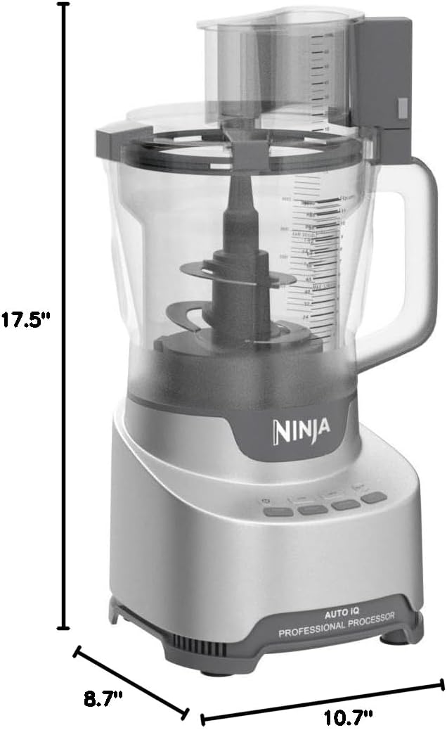 TorqueGrind NF705BRN Professional XL Food Processor, Storage Box, 1200 Peak-Watts, 4-in-1, Chopping, Slicing/Shredding, Purees, Dough, 12-Cup Processor Bowl, 2 Blades & 2 Discs, Feed Chute/Pusher, Black