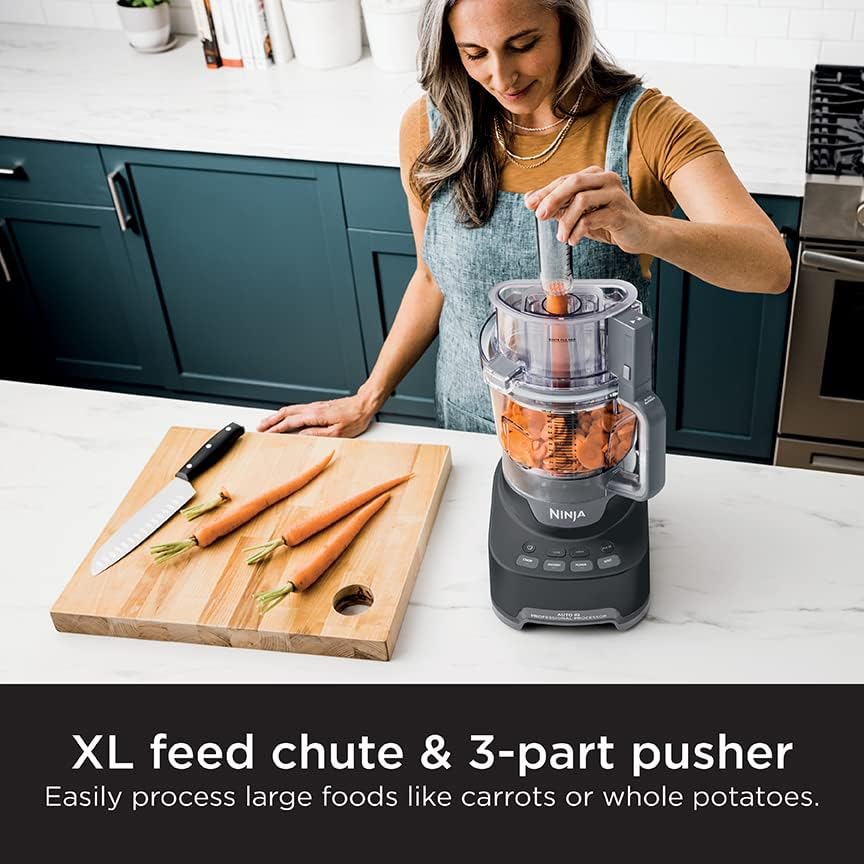 TorqueGrind NF705BRN Professional XL Food Processor, Storage Box, 1200 Peak-Watts, 4-in-1, Chopping, Slicing/Shredding, Purees, Dough, 12-Cup Processor Bowl, 2 Blades & 2 Discs, Feed Chute/Pusher, Black