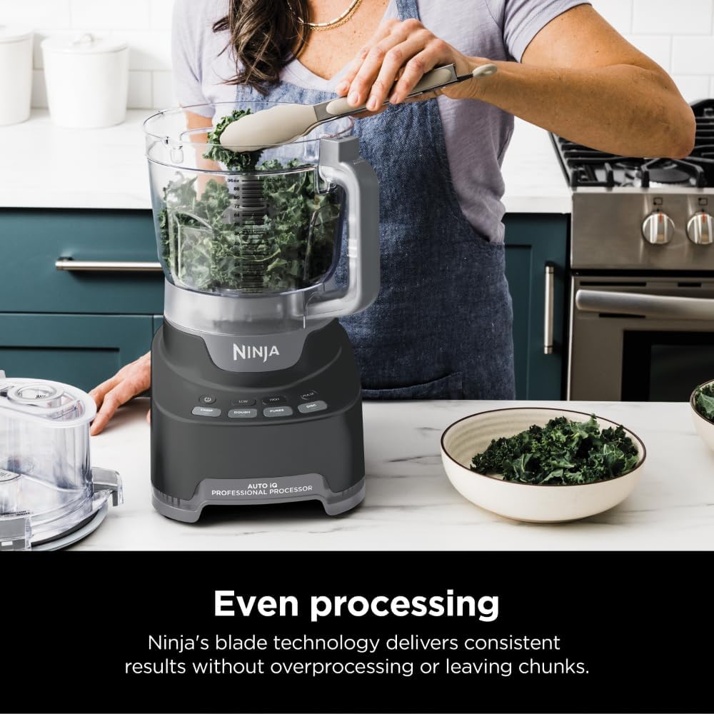 TorqueGrind NF705BRN Professional XL Food Processor, Storage Box, 1200 Peak-Watts, 4-in-1, Chopping, Slicing/Shredding, Purees, Dough, 12-Cup Processor Bowl, 2 Blades & 2 Discs, Feed Chute/Pusher, Black