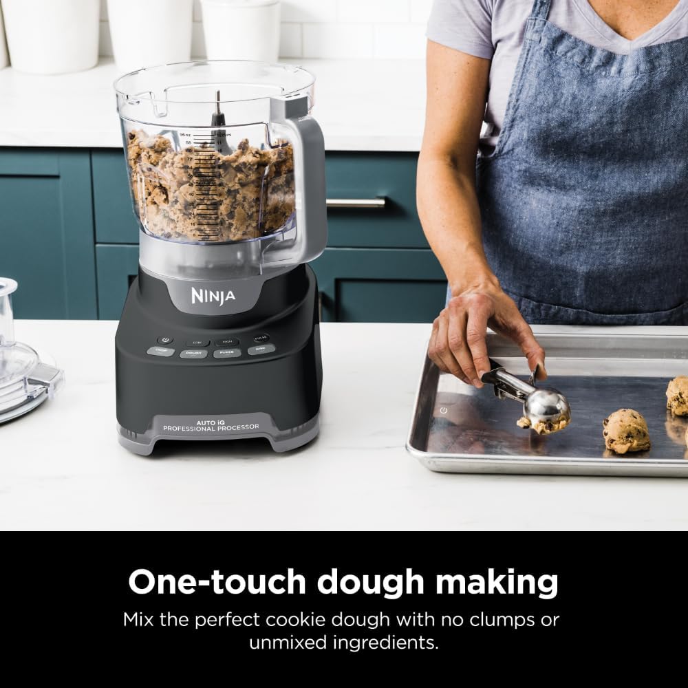 TorqueGrind NF705BRN Professional XL Food Processor, Storage Box, 1200 Peak-Watts, 4-in-1, Chopping, Slicing/Shredding, Purees, Dough, 12-Cup Processor Bowl, 2 Blades & 2 Discs, Feed Chute/Pusher, Black