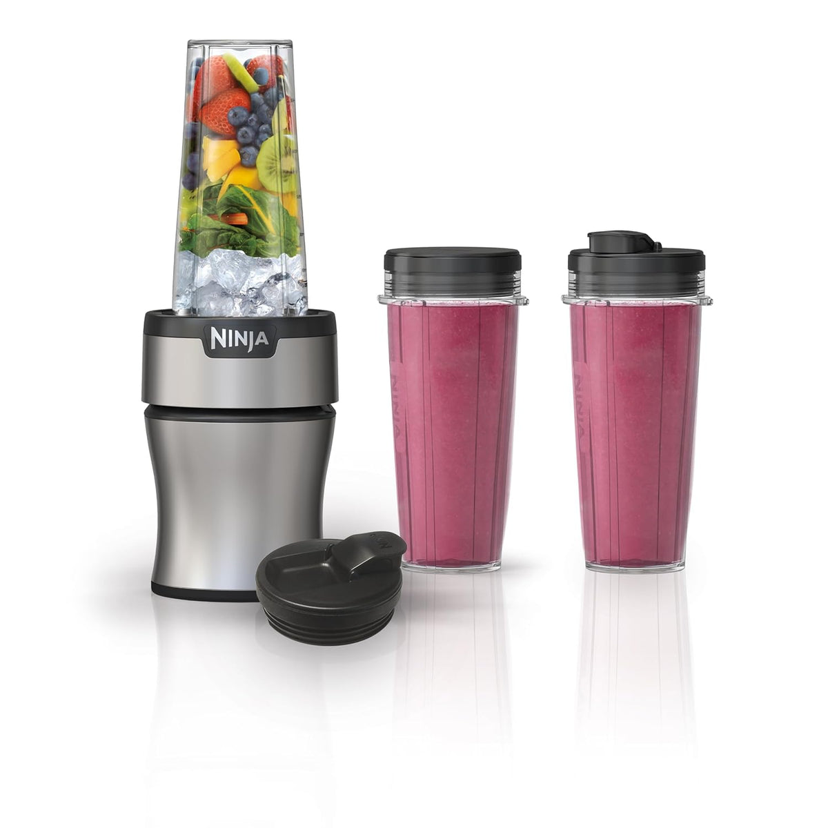 TorqueGrind Fit Compact Personal Blender, Portable Blender for-Smoothies, Shakes, Food Prep, and Frozen Blending, 700-Watt Base, (2) 16-oz. Cups and Spout Lids, Black QB3001SS