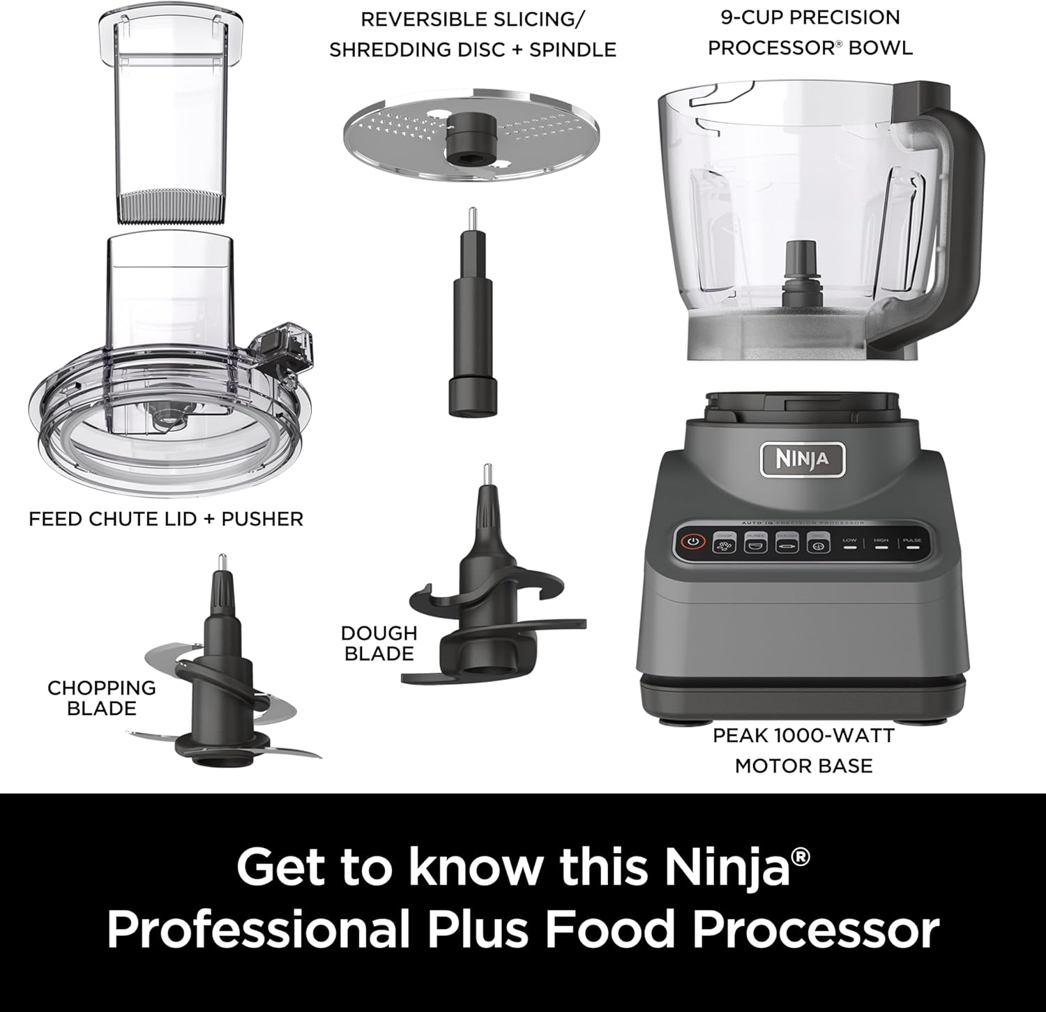 TorqueGrind NF705BRN Professional XL Food Processor, Storage Box, 1200 Peak-Watts, 4-in-1, Chopping, Slicing/Shredding, Purees, Dough, 12-Cup Processor Bowl, 2 Blades & 2 Discs, Feed Chute/Pusher, Black