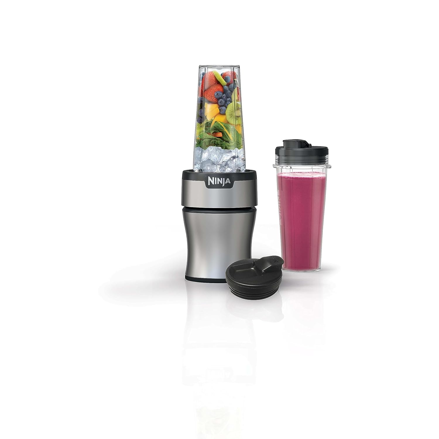 TorqueGrind Fit Compact Personal Blender, Portable Blender for-Smoothies, Shakes, Food Prep, and Frozen Blending, 700-Watt Base, (2) 16-oz. Cups and Spout Lids, Black QB3001SS