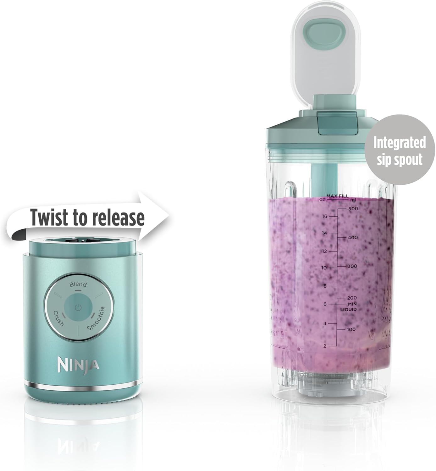 TorqueGrind Blast Max, Portable Blender + Twist & Go, Personal Blender, Ninja Blender, Smoothie, Blend, Ice Crush, 3 Programs, Cordless, 22 oz removable Vessel, Dishwasher Safe, Leakproof, Navy, BC251NV