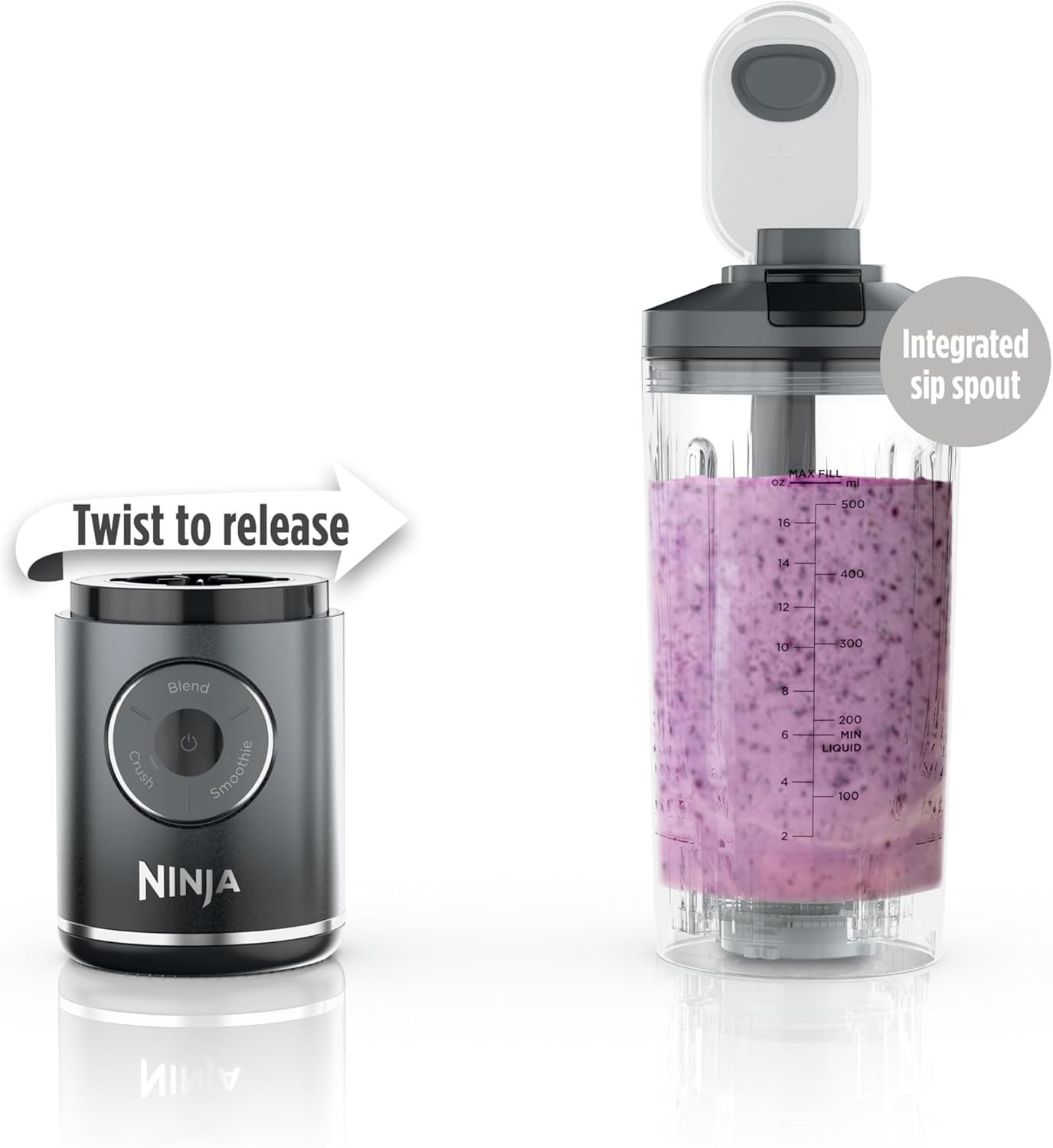TorqueGrind Blast Max, Portable Blender + Twist & Go, Personal Blender, Ninja Blender, Smoothie, Blend, Ice Crush, 3 Programs, Cordless, 22 oz removable Vessel, Dishwasher Safe, Leakproof, Navy, BC251NV