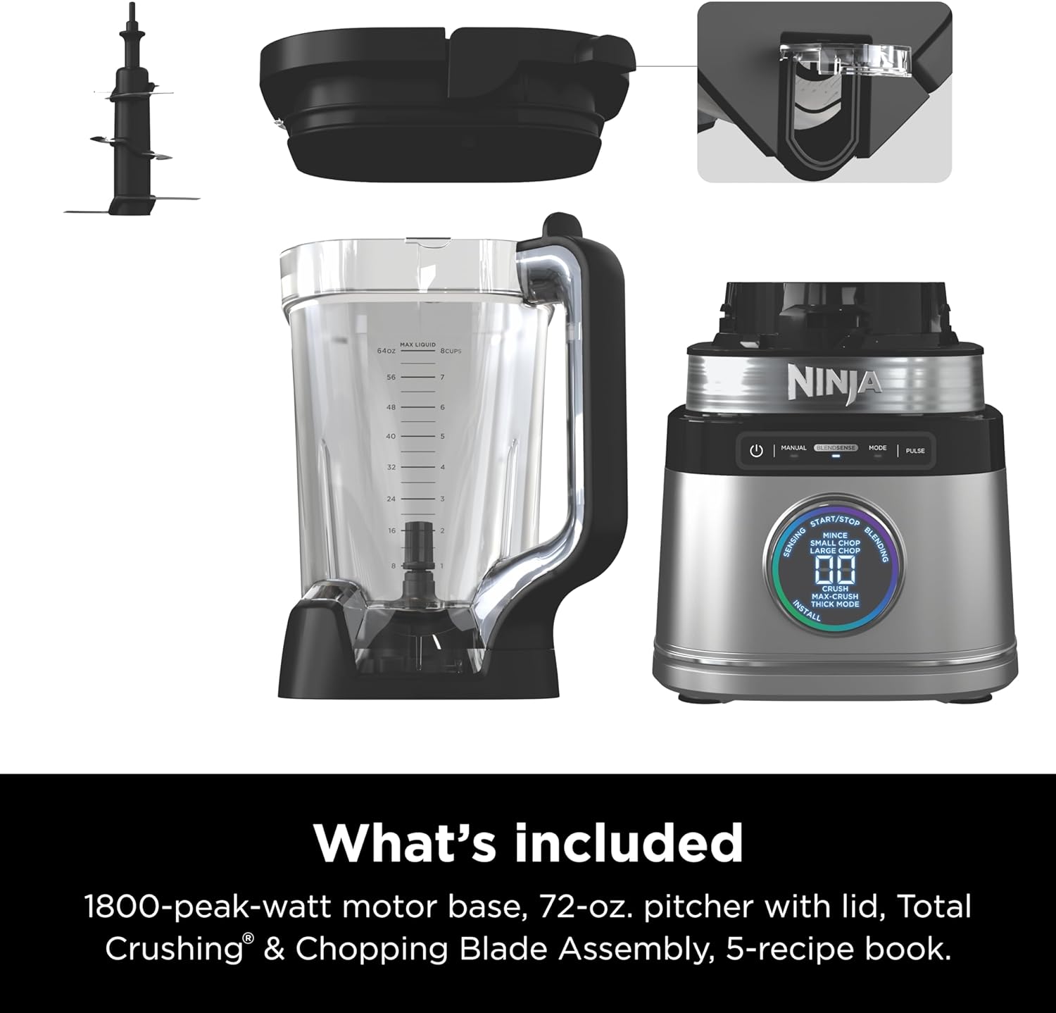 TorqueGrind TB201 Detect Power Blender Pro, BlendSense Technology, For Smoothies, Shakes & More, 1800 Peak Watts, 72 oz. Pitcher, Blender, Black
