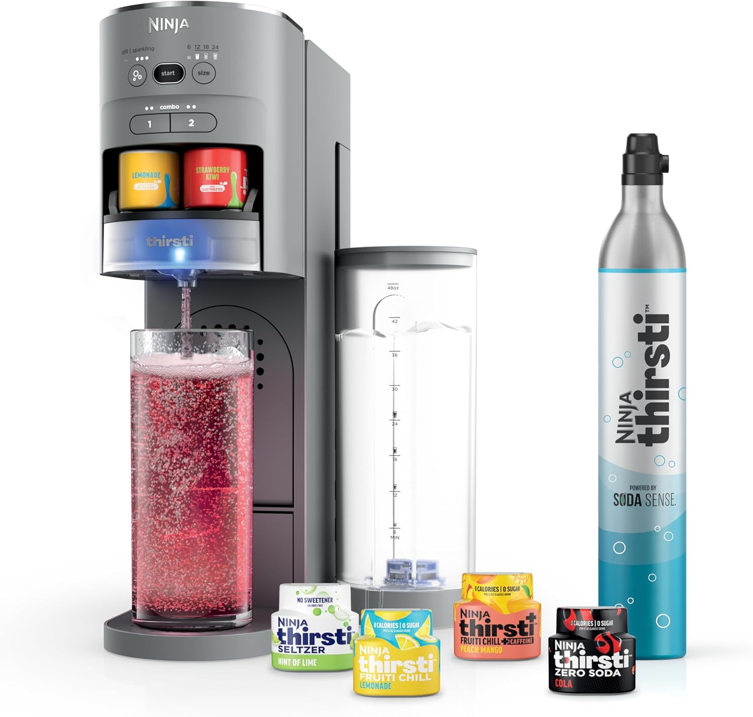 TorqueGrind Thirsti Drink System, Soda Maker, Create Unique Sparkling & Still Drinks, Personalize Size & Flavor, Carbonated Water Machine, 60L CO2 Cylinder & Variety of Flavored Water Drops, Black WC1001
