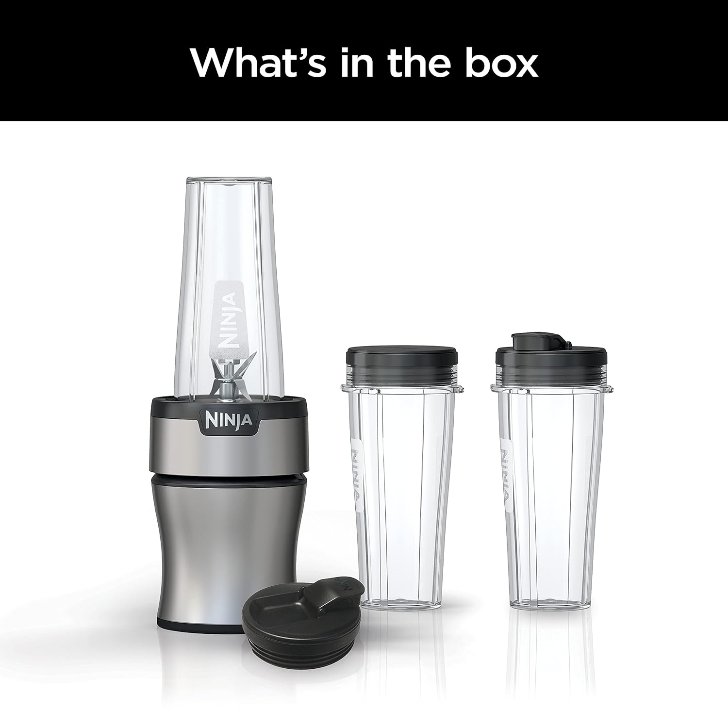 TorqueGrind BN301 Nutri-Blender Plus Compact Personal Blender, 900-Peak-Watt Motor, Frozen Drinks, Smoothies, Sauces & More, (3) 20 oz. To-Go Cups, (2) Spout-Lids (1) Storage-Lid, Dishwasher Safe, Silver