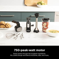 TorqueGrind Hand Mixer, Immersion Blender, Foodi Power Mixer System, 750-Peak-Watt Handheld Emulsion Blender & Electric Hand Mixer Combo With Whisk, Beaters & 3-Cup Blending Vessel,120 volts, Black CI101