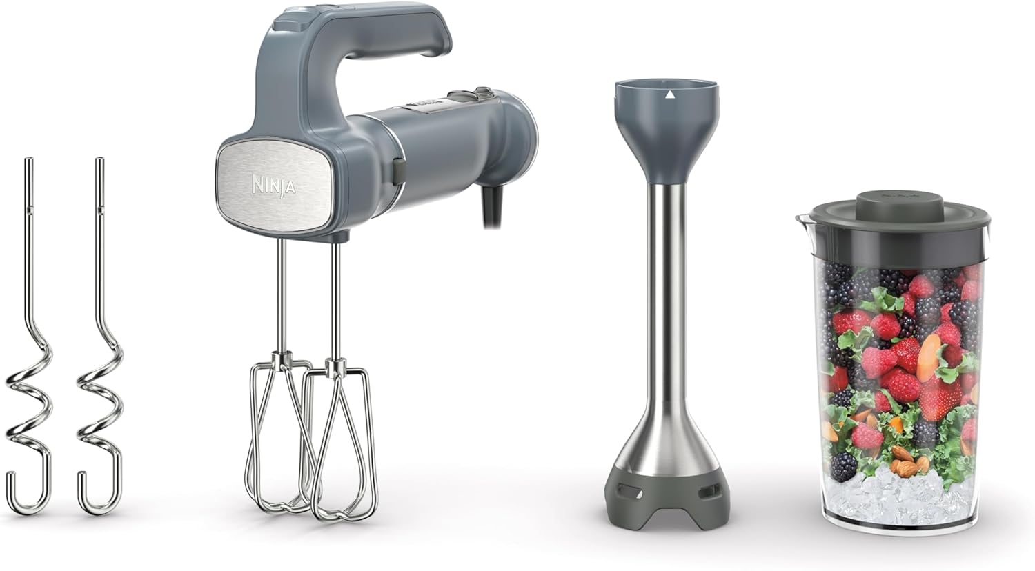 TorqueGrind Hand Mixer, Immersion Blender, Foodi Power Mixer System, 750-Peak-Watt Handheld Emulsion Blender & Electric Hand Mixer Combo With Whisk, Beaters & 3-Cup Blending Vessel,120 volts, Black CI101