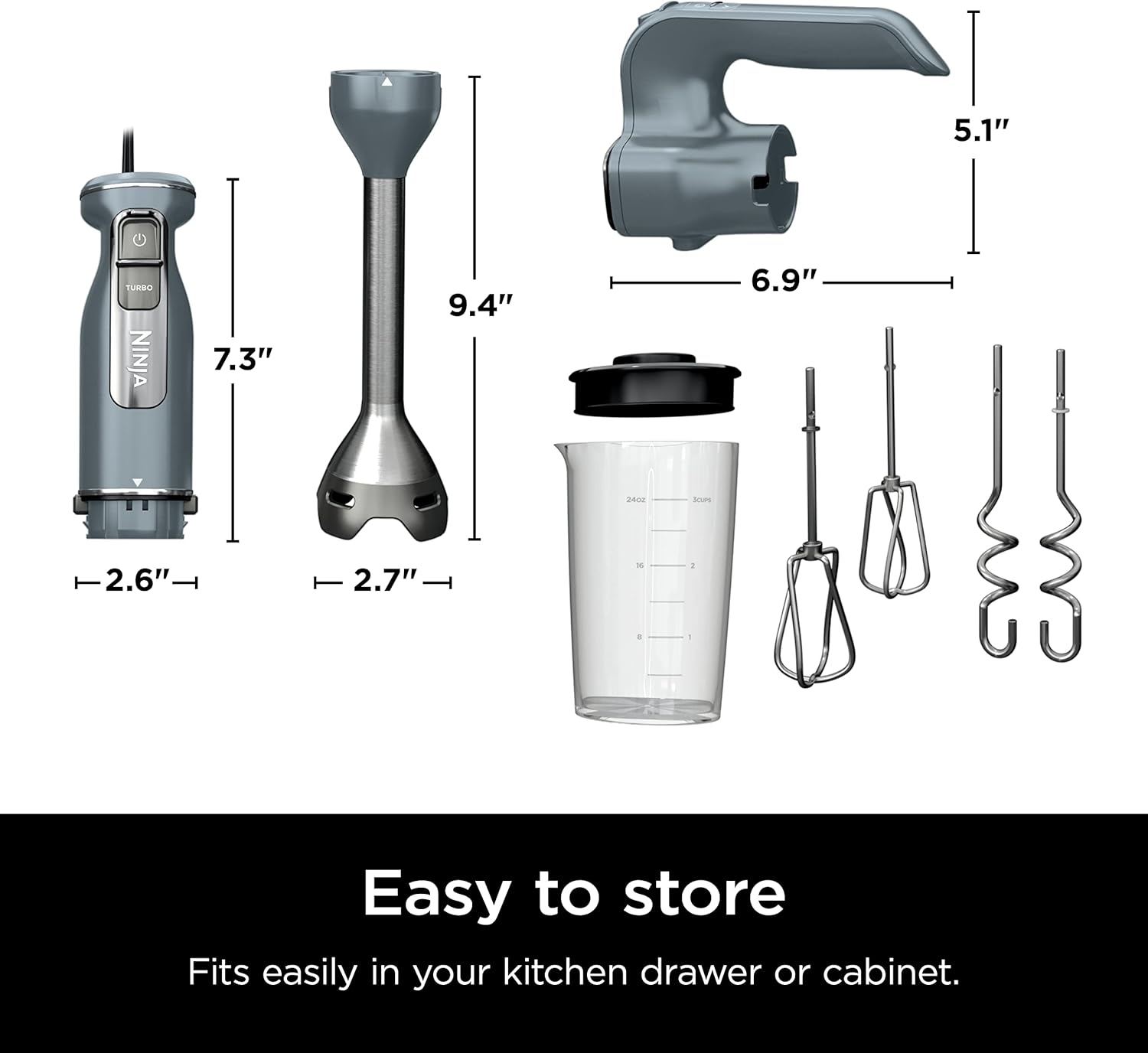 TorqueGrind Hand Mixer, Immersion Blender, Foodi Power Mixer System, 750-Peak-Watt Handheld Emulsion Blender & Electric Hand Mixer Combo With Whisk, Beaters & 3-Cup Blending Vessel,120 volts, Black CI101