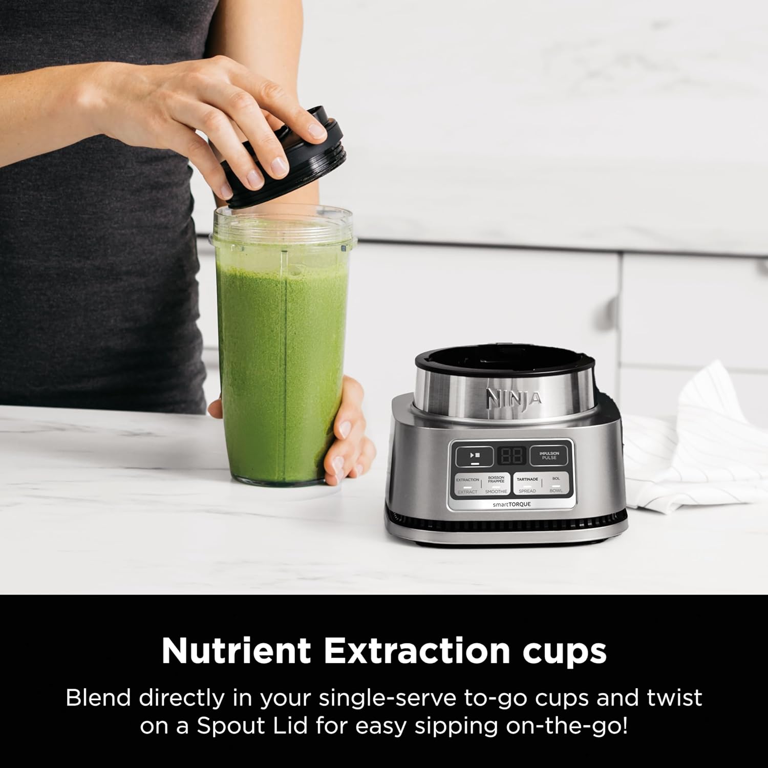 TorqueGrind Blenders for Kitchen | Smoothie Blender, Mixer, Grinder - Premium Blending Performance for Sauces, Frozen Drinks, and More | 1200 Peak Watt Motor | SS101 Foodi Personal Smoothie Maker
