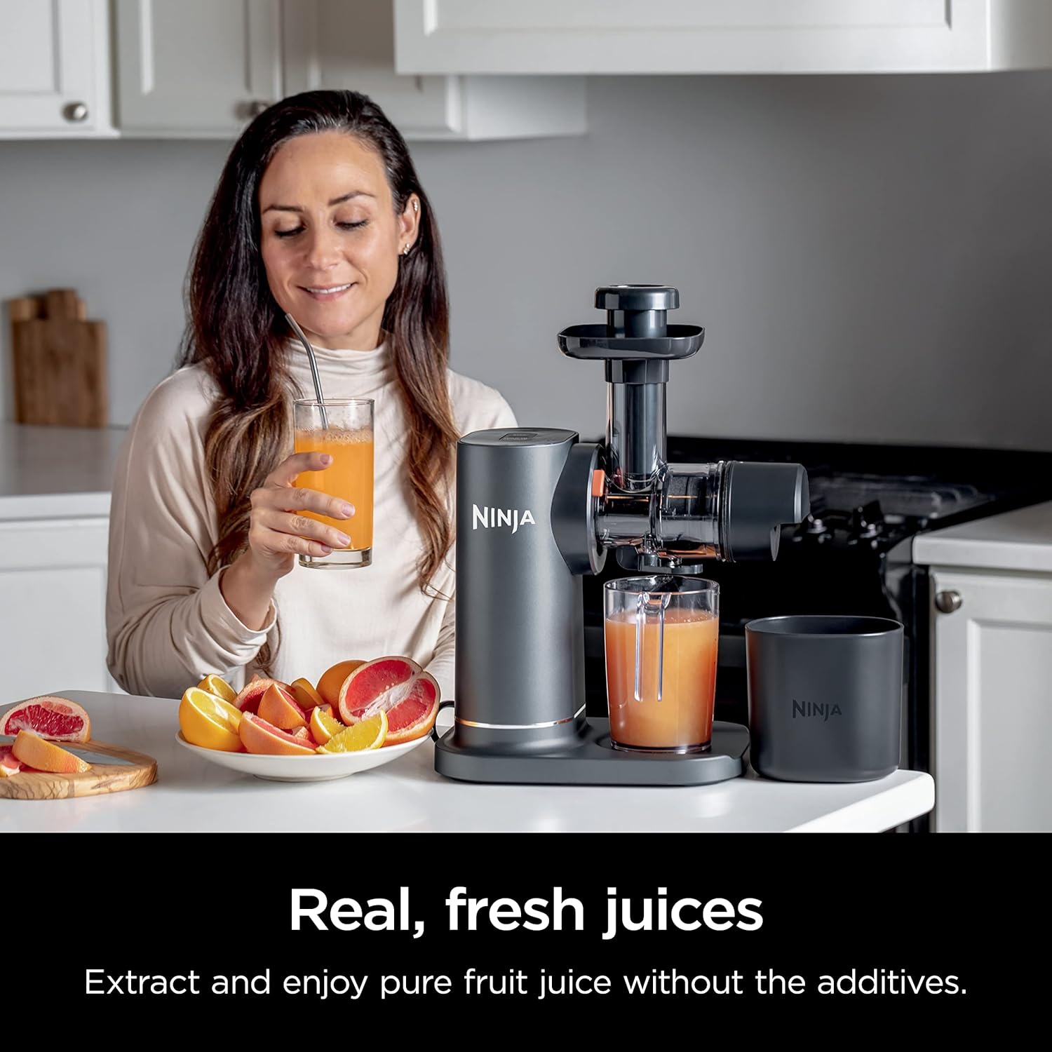 TorqueGrind JC151 NeverClog Cold Press Juicer, Powerful Slow Juicer with Total Pulp Control, Countertop, Electric, 2 Pulp Functions, Dishwasher Safe, 2nd Generation, Charcoal