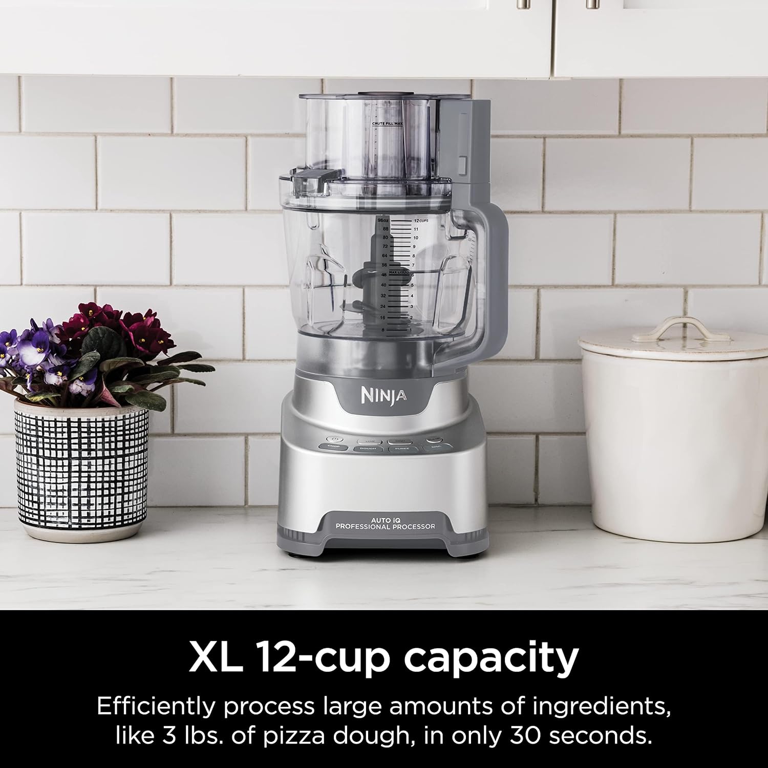 TorqueGrind NF705BRN Professional XL Food Processor, Storage Box, 1200 Peak-Watts, 4-in-1, Chopping, Slicing/Shredding, Purees, Dough, 12-Cup Processor Bowl, 2 Blades & 2 Discs, Feed Chute/Pusher, Black