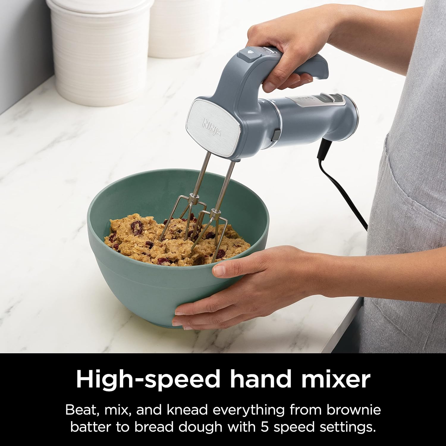 TorqueGrind Hand Mixer, Immersion Blender, Foodi Power Mixer System, 750-Peak-Watt Handheld Emulsion Blender & Electric Hand Mixer Combo With Whisk, Beaters & 3-Cup Blending Vessel,120 volts, Black CI101