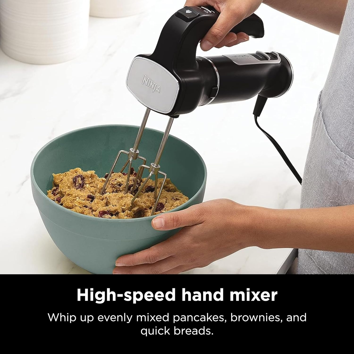 TorqueGrind Hand Mixer, Immersion Blender, Foodi Power Mixer System, 750-Peak-Watt Handheld Emulsion Blender & Electric Hand Mixer Combo With Whisk, Beaters & 3-Cup Blending Vessel,120 volts, Black CI101
