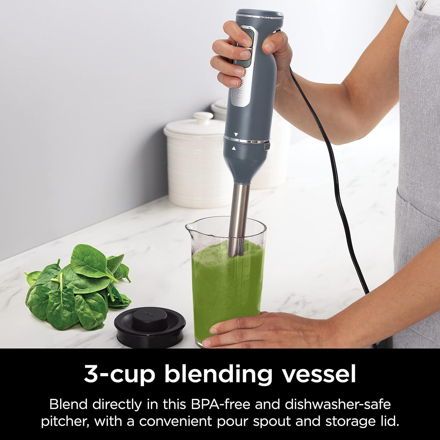 TorqueGrind Hand Mixer, Immersion Blender, Foodi Power Mixer System, 750-Peak-Watt Handheld Emulsion Blender & Electric Hand Mixer Combo With Whisk, Beaters & 3-Cup Blending Vessel,120 volts, Black CI101