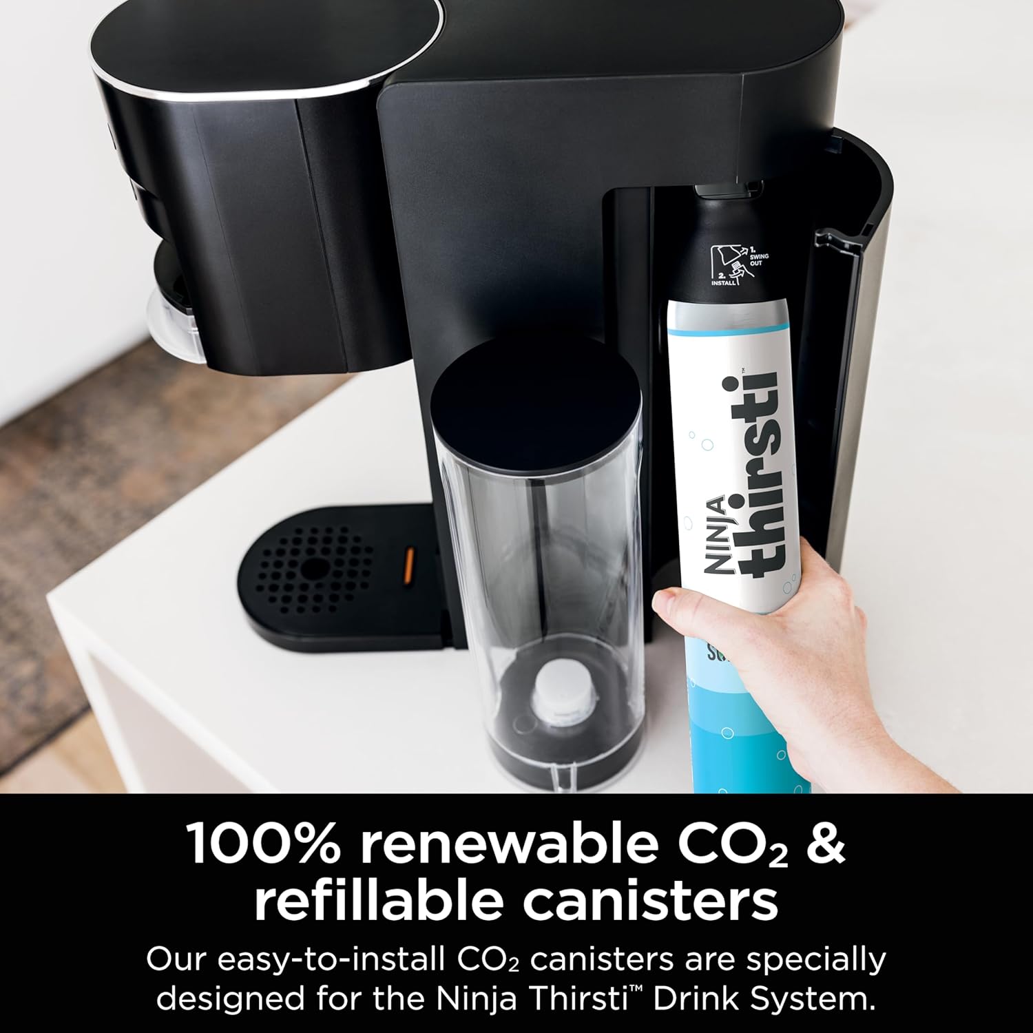 TorqueGrind Thirsti Drink System, Soda Maker, Create Unique Sparkling & Still Drinks, Personalize Size & Flavor, Carbonated Water Machine, 60L CO2 Cylinder & Variety of Flavored Water Drops, Black WC1001