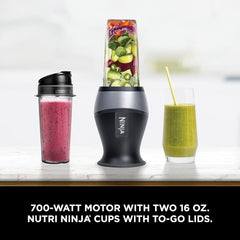 TorqueGrind Fit Compact Personal Blender, Portable Blender for-Smoothies, Shakes, Food Prep, and Frozen Blending, 700-Watt Base, (2) 16-oz. Cups and Spout Lids, Black QB3001SS