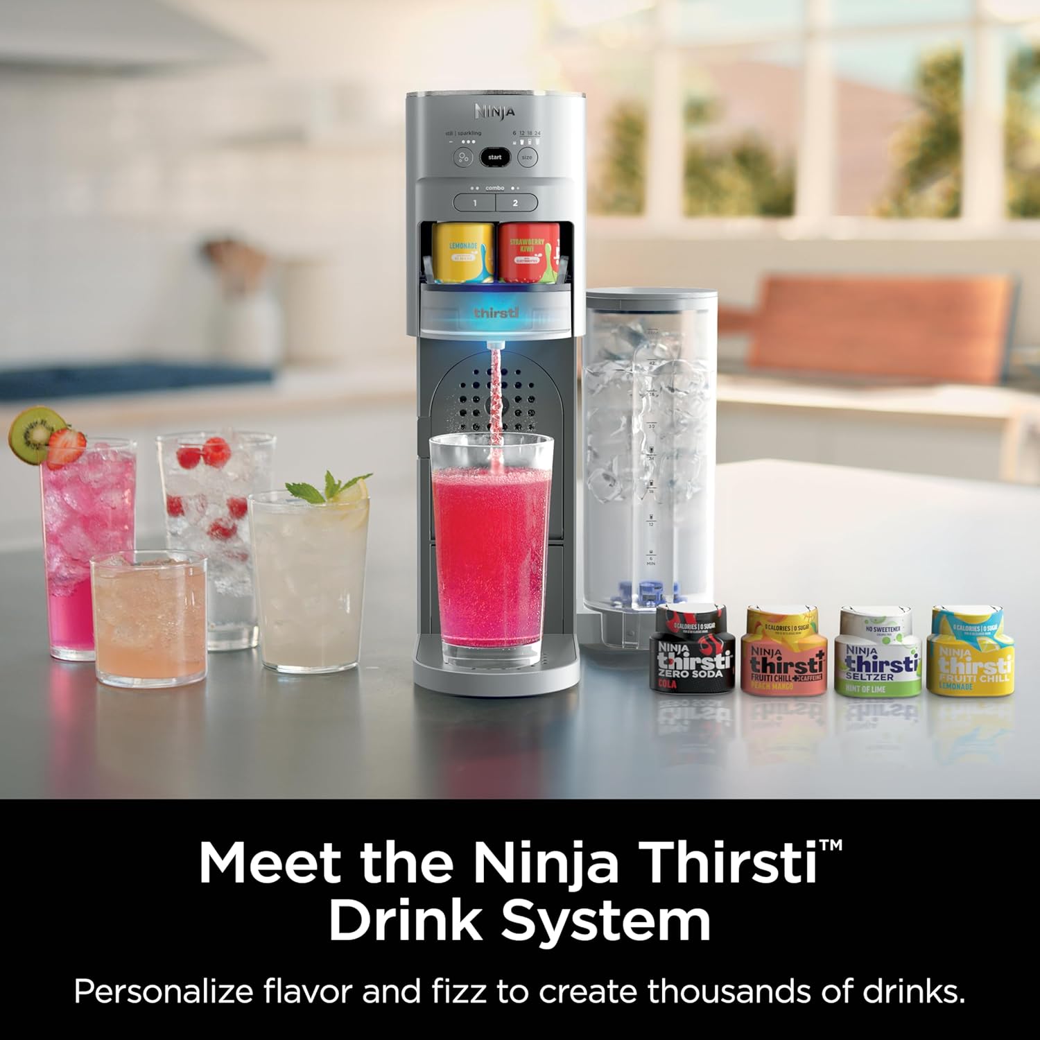 TorqueGrind Thirsti Drink System, Soda Maker, Create Unique Sparkling & Still Drinks, Personalize Size & Flavor, Carbonated Water Machine, 60L CO2 Cylinder & Variety of Flavored Water Drops, Black WC1001