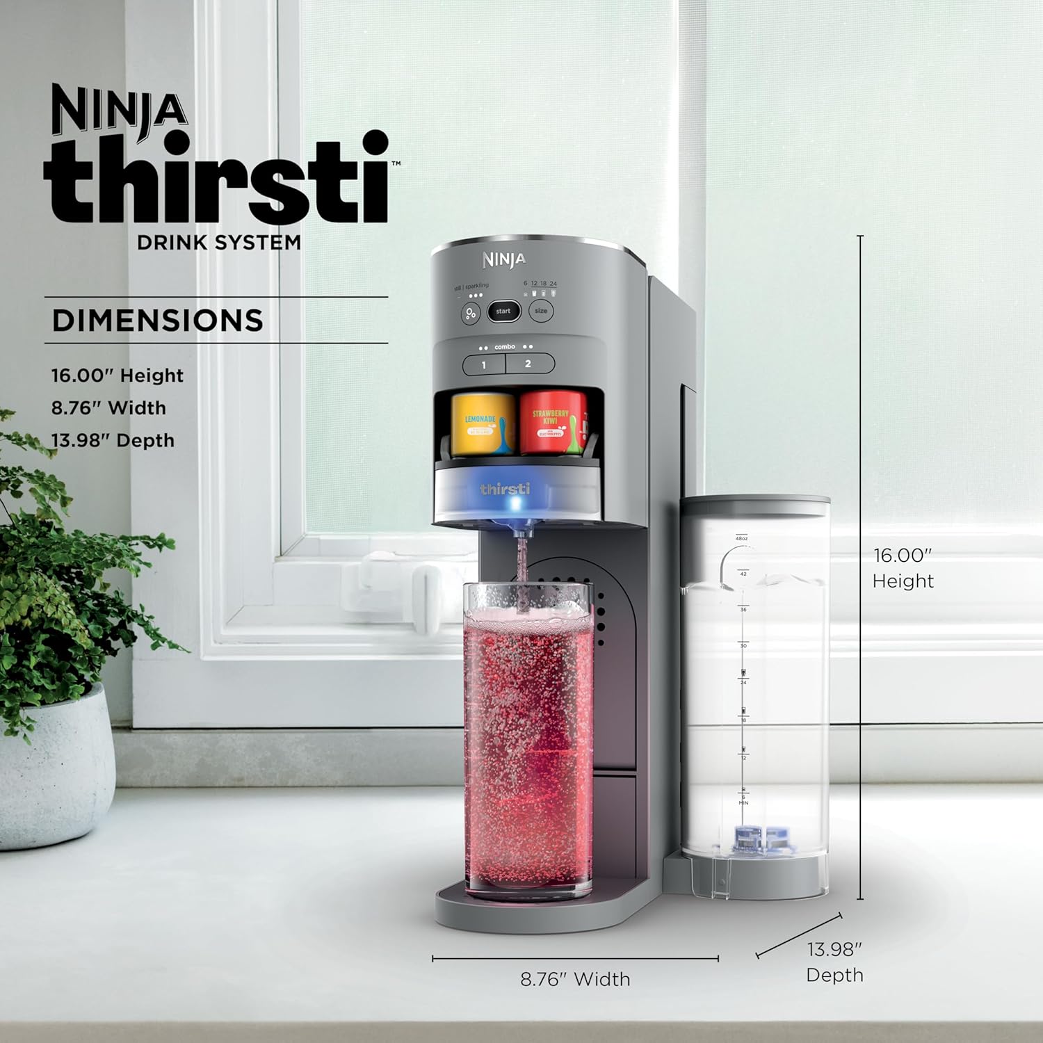 TorqueGrind Thirsti Drink System, Soda Maker, Create Unique Sparkling & Still Drinks, Personalize Size & Flavor, Carbonated Water Machine, 60L CO2 Cylinder & Variety of Flavored Water Drops, Black WC1001
