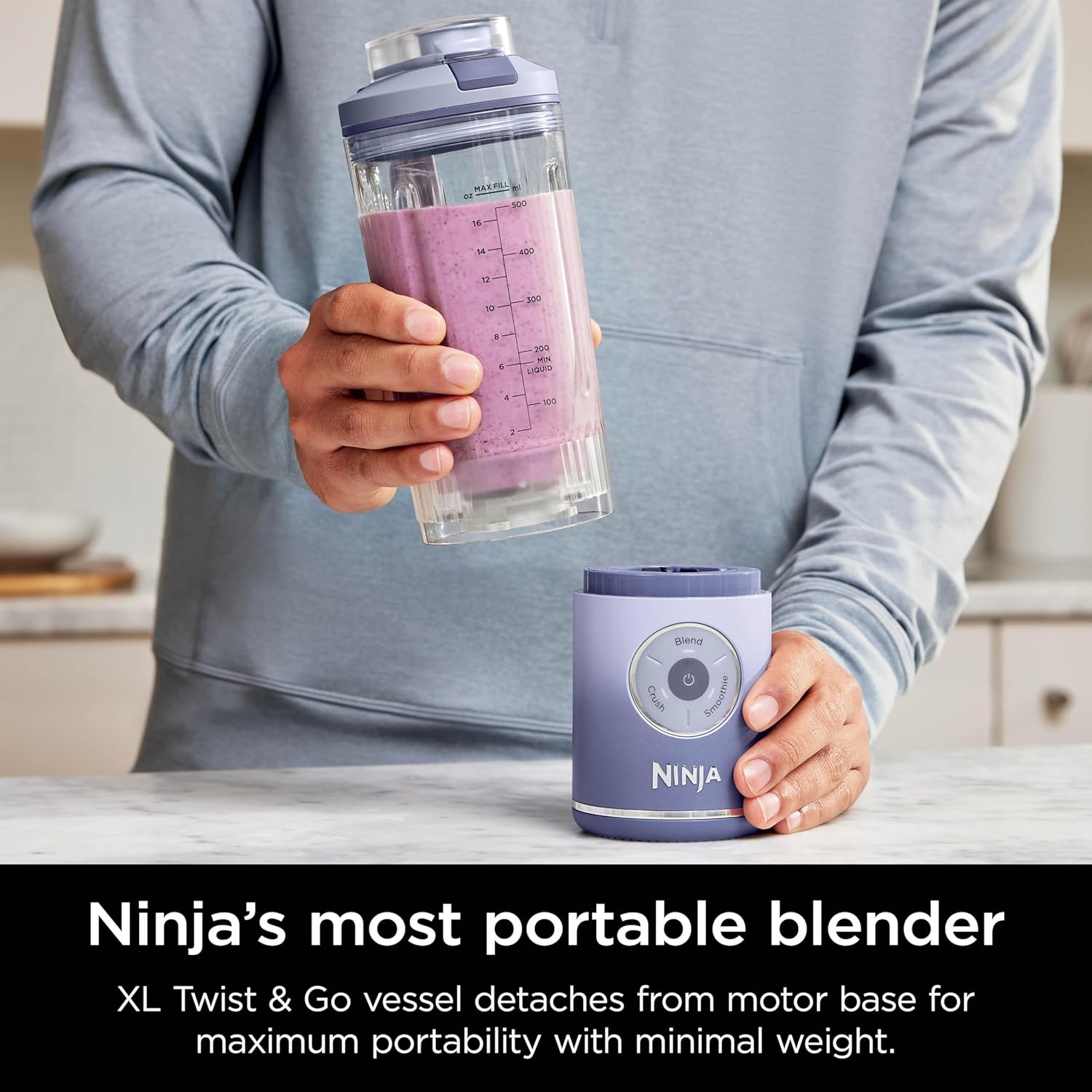 TorqueGrind Blast Max, Portable Blender + Twist & Go, Personal Blender, Ninja Blender, Smoothie, Blend, Ice Crush, 3 Programs, Cordless, 22 oz removable Vessel, Dishwasher Safe, Leakproof, Navy, BC251NV