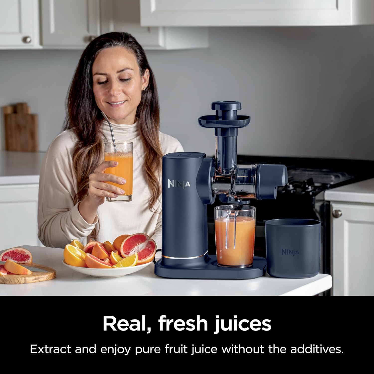 TorqueGrind JC151 NeverClog Cold Press Juicer, Powerful Slow Juicer with Total Pulp Control, Countertop, Electric, 2 Pulp Functions, Dishwasher Safe, 2nd Generation, Charcoal
