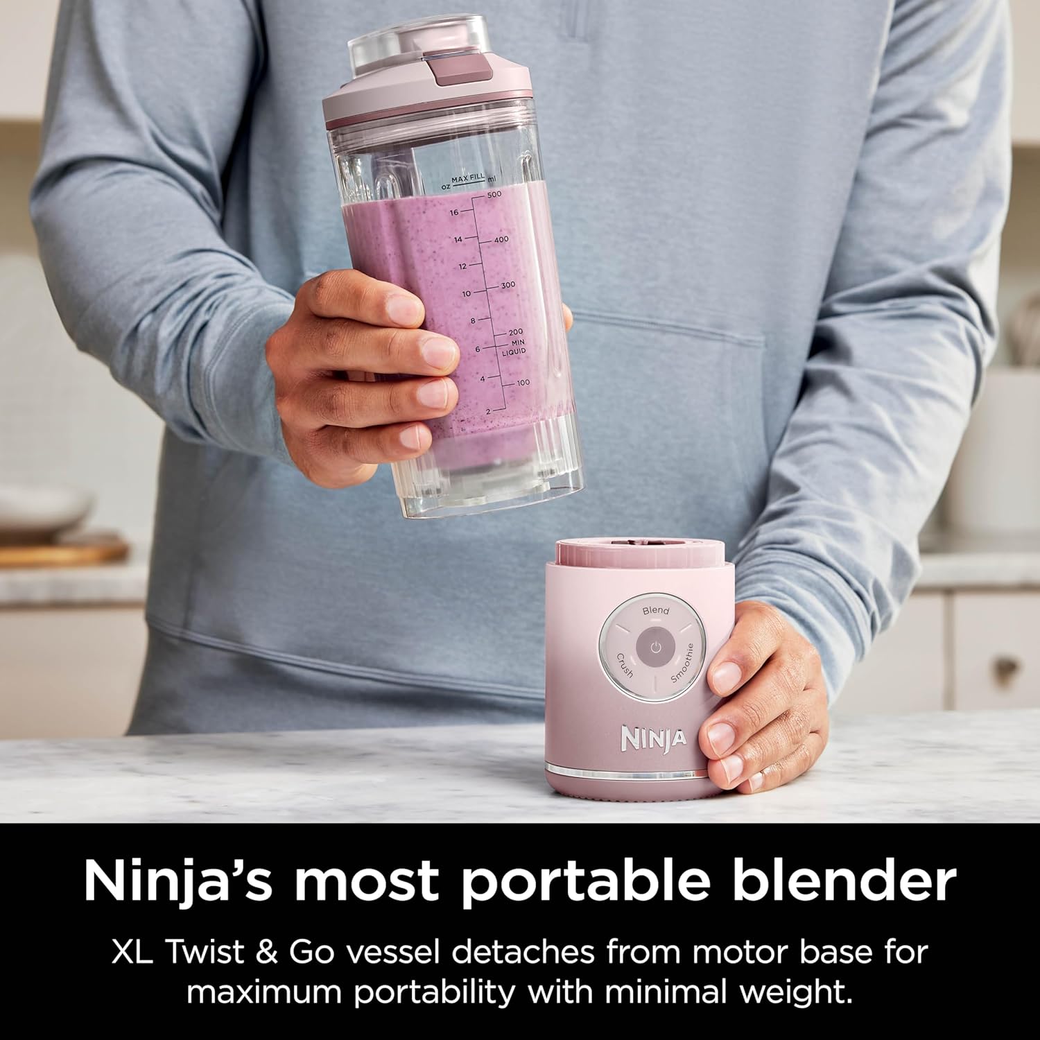 TorqueGrind Blast Max, Portable Blender + Twist & Go, Personal Blender, Ninja Blender, Smoothie, Blend, Ice Crush, 3 Programs, Cordless, 22 oz removable Vessel, Dishwasher Safe, Leakproof, Navy, BC251NV