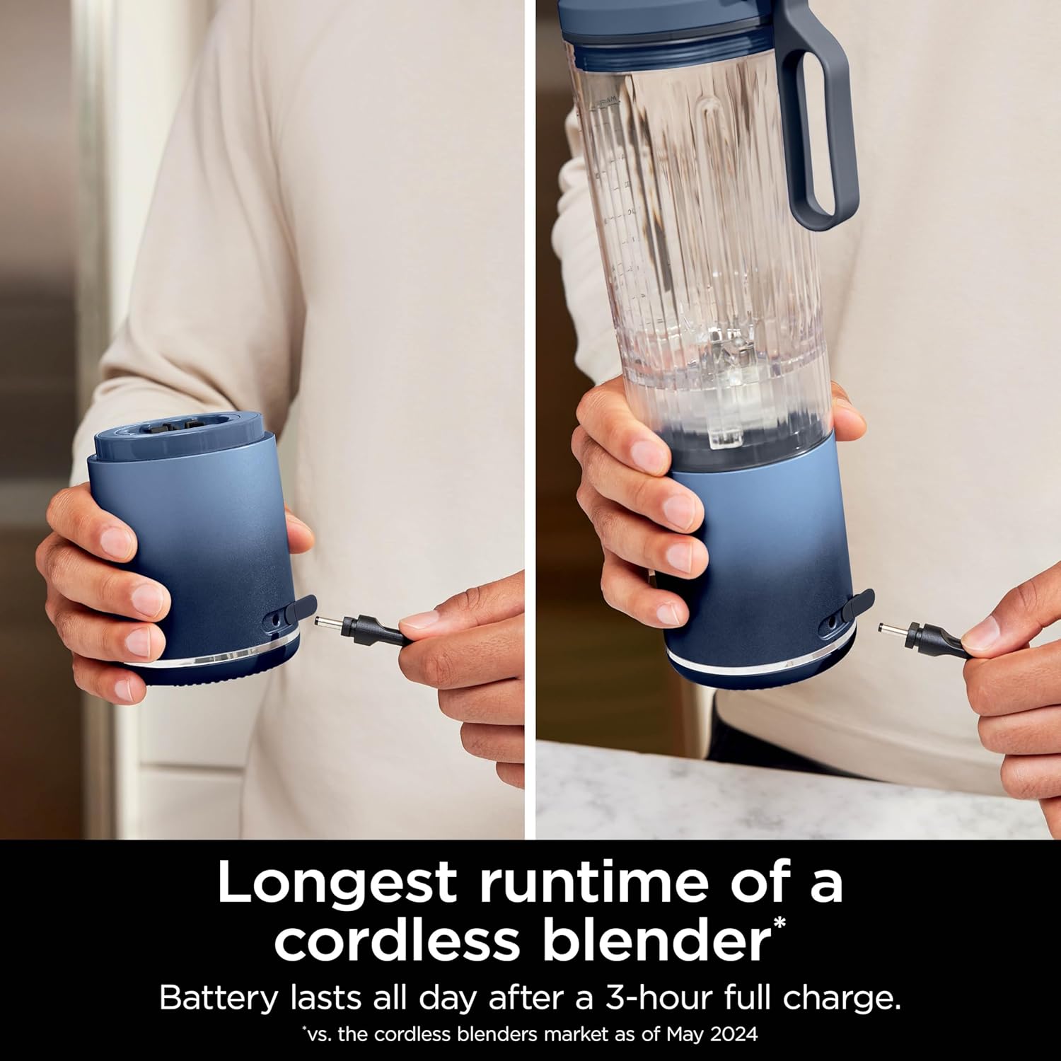 TorqueGrind Blast Max, Portable Blender + Twist & Go, Personal Blender, Ninja Blender, Smoothie, Blend, Ice Crush, 3 Programs, Cordless, 22 oz removable Vessel, Dishwasher Safe, Leakproof, Navy, BC251NV