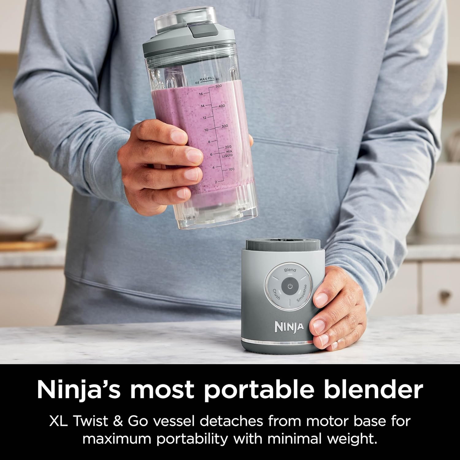 TorqueGrind Blast Max, Portable Blender + Twist & Go, Personal Blender, Ninja Blender, Smoothie, Blend, Ice Crush, 3 Programs, Cordless, 22 oz removable Vessel, Dishwasher Safe, Leakproof, Navy, BC251NV