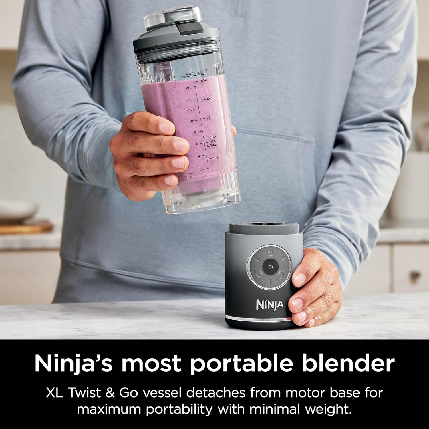 TorqueGrind Blast Max, Portable Blender + Twist & Go, Personal Blender, Ninja Blender, Smoothie, Blend, Ice Crush, 3 Programs, Cordless, 22 oz removable Vessel, Dishwasher Safe, Leakproof, Navy, BC251NV