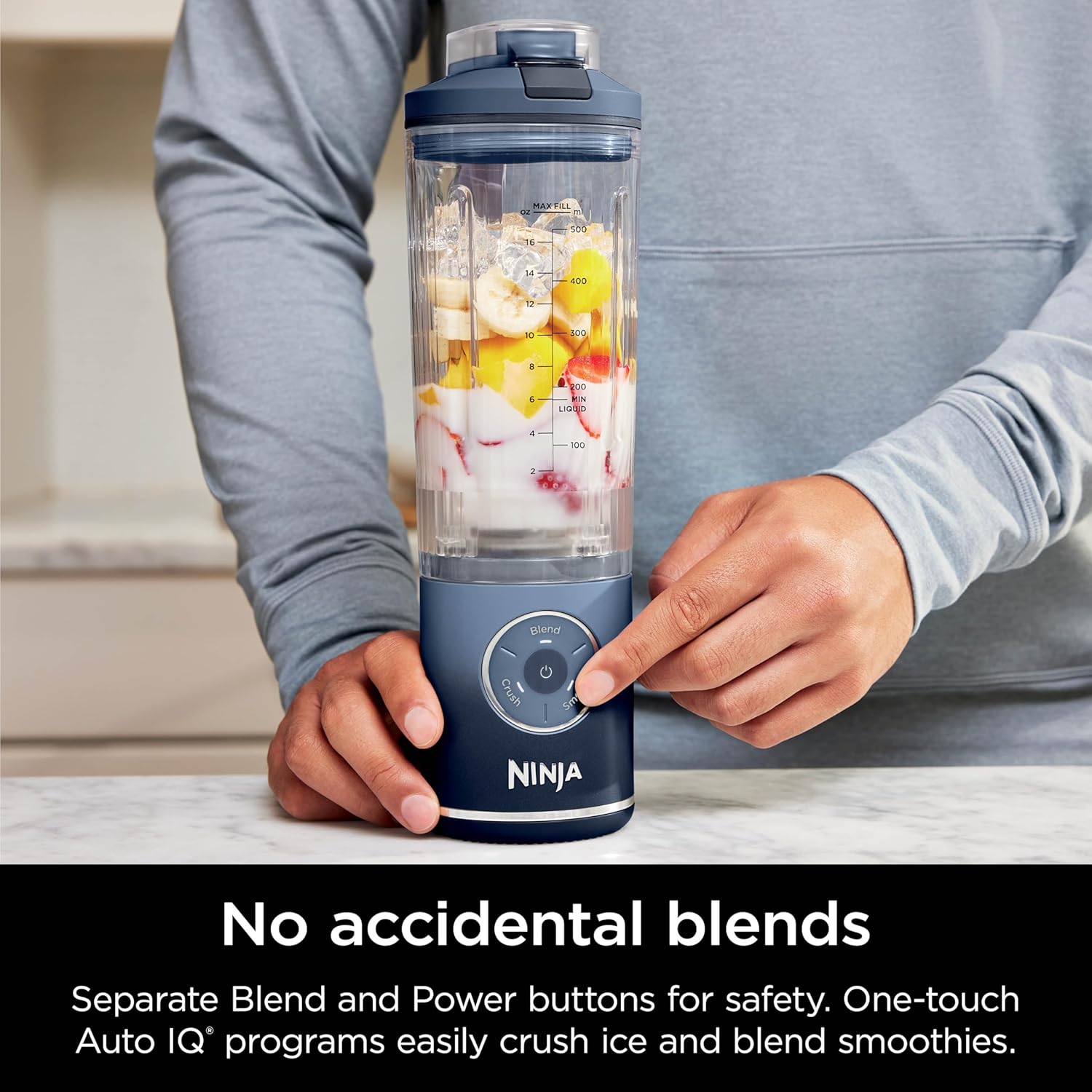 TorqueGrind Blast Max, Portable Blender + Twist & Go, Personal Blender, Ninja Blender, Smoothie, Blend, Ice Crush, 3 Programs, Cordless, 22 oz removable Vessel, Dishwasher Safe, Leakproof, Navy, BC251NV