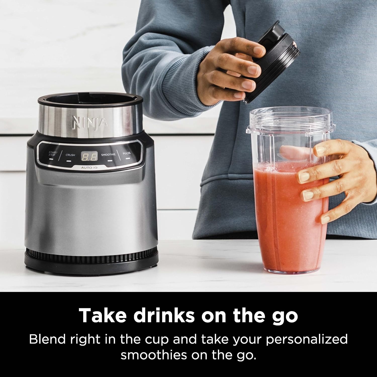 TorqueGrind Fit Compact Personal Blender, Portable Blender for-Smoothies, Shakes, Food Prep, and Frozen Blending, 700-Watt Base, (2) 16-oz. Cups and Spout Lids, Black QB3001SS
