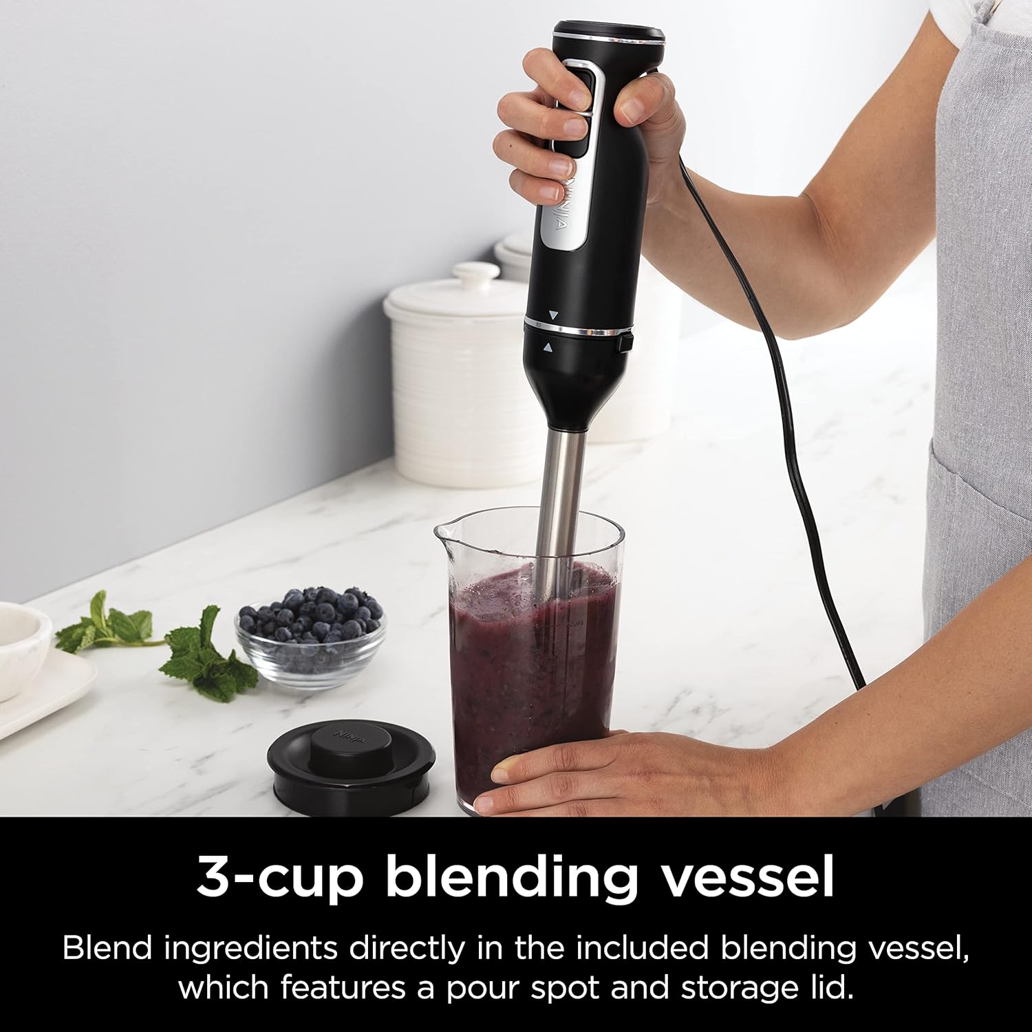 TorqueGrind Hand Mixer, Immersion Blender, Foodi Power Mixer System, 750-Peak-Watt Handheld Emulsion Blender & Electric Hand Mixer Combo With Whisk, Beaters & 3-Cup Blending Vessel,120 volts, Black CI101