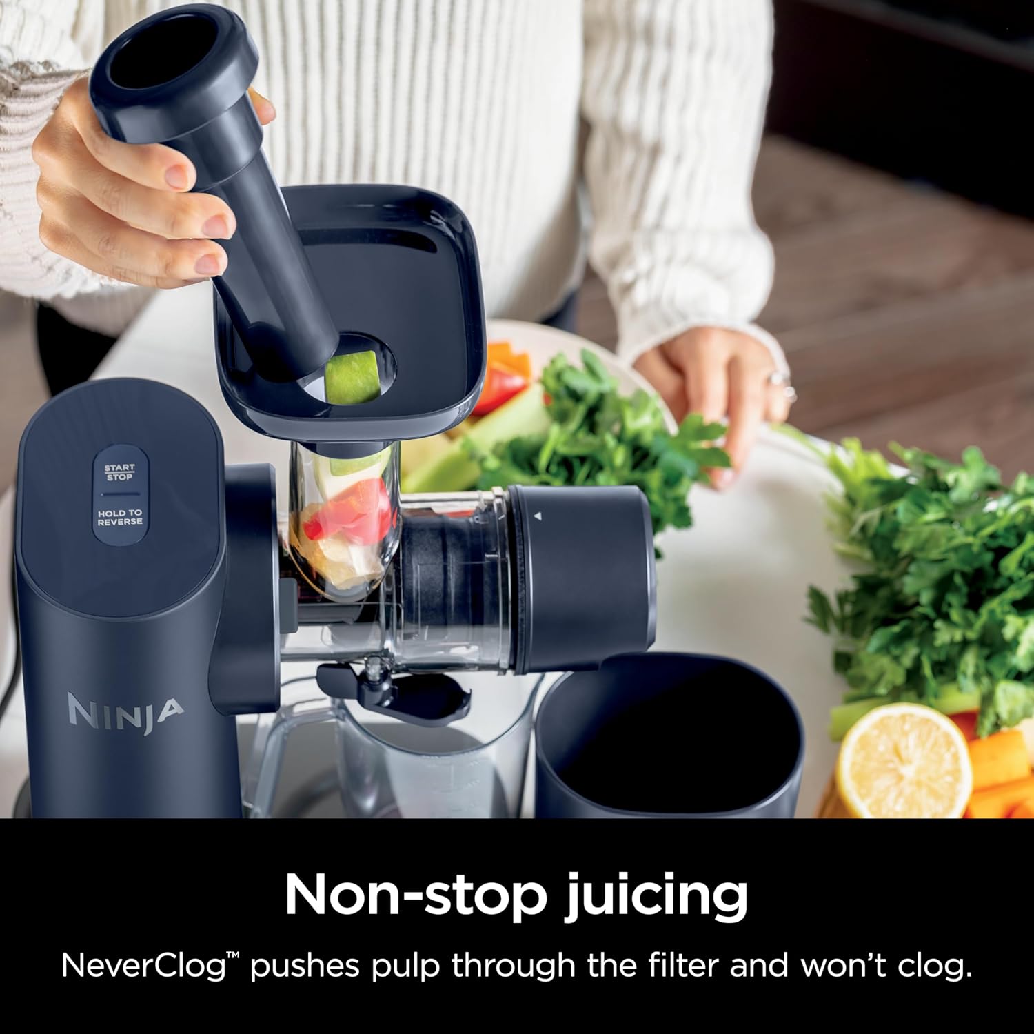 TorqueGrind JC151 NeverClog Cold Press Juicer, Powerful Slow Juicer with Total Pulp Control, Countertop, Electric, 2 Pulp Functions, Dishwasher Safe, 2nd Generation, Charcoal