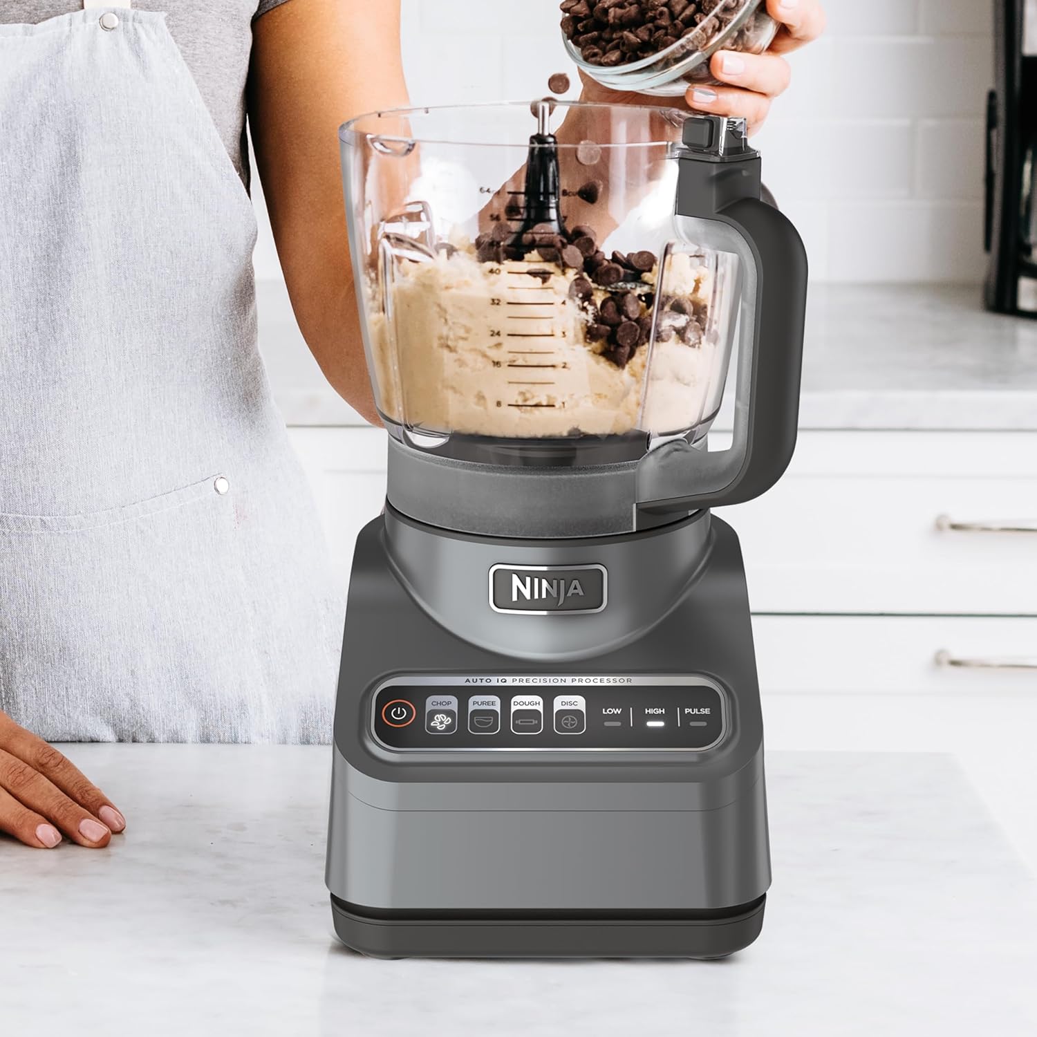 TorqueGrind NF705BRN Professional XL Food Processor, Storage Box, 1200 Peak-Watts, 4-in-1, Chopping, Slicing/Shredding, Purees, Dough, 12-Cup Processor Bowl, 2 Blades & 2 Discs, Feed Chute/Pusher, Black