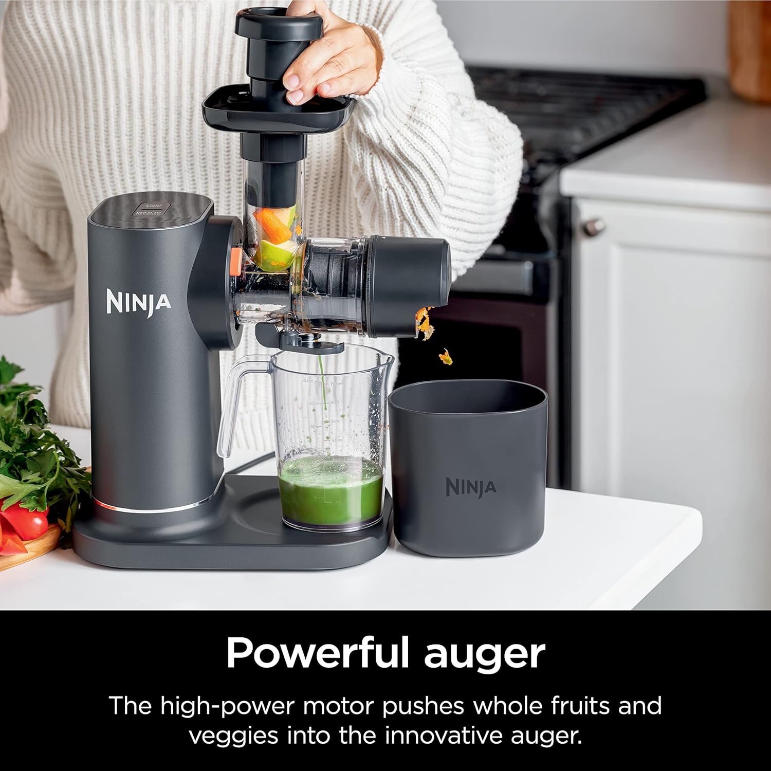 TorqueGrind JC151 NeverClog Cold Press Juicer, Powerful Slow Juicer with Total Pulp Control, Countertop, Electric, 2 Pulp Functions, Dishwasher Safe, 2nd Generation, Charcoal