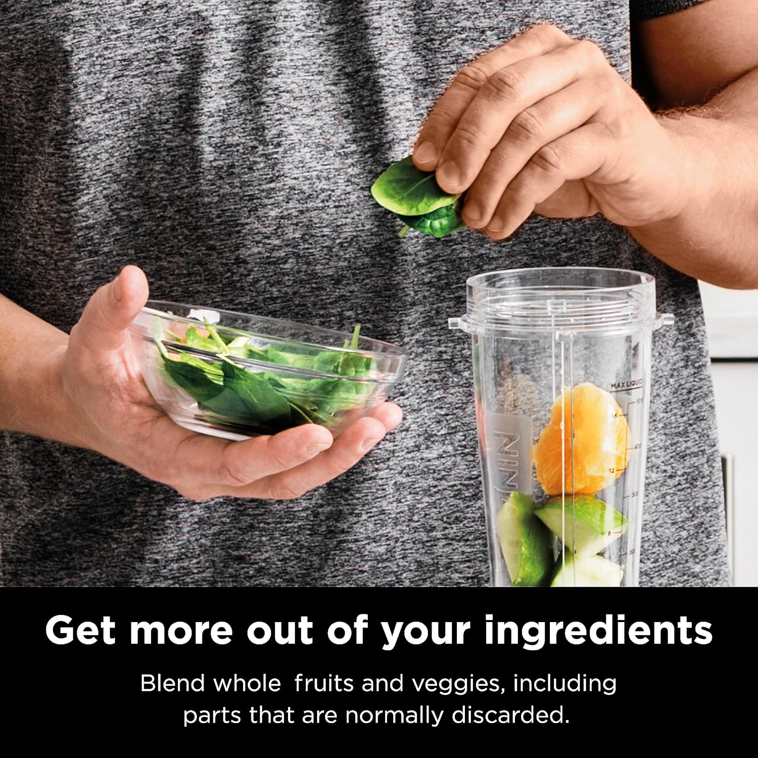 TorqueGrind BN301 Nutri-Blender Plus Compact Personal Blender, 900-Peak-Watt Motor, Frozen Drinks, Smoothies, Sauces & More, (3) 20 oz. To-Go Cups, (2) Spout-Lids (1) Storage-Lid, Dishwasher Safe, Silver